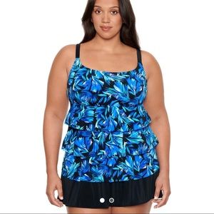 NWT Longitude Womens blue leaf skirtini swimsuit